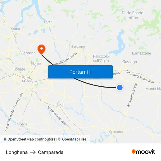 Longhena to Camparada map