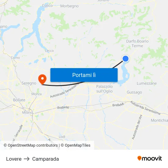 Lovere to Camparada map