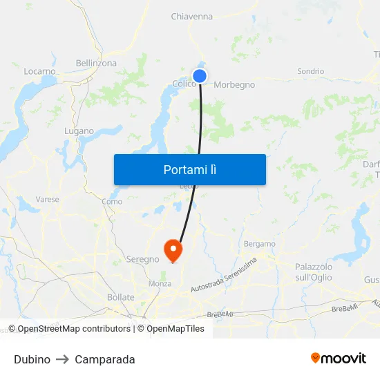 Dubino to Camparada map
