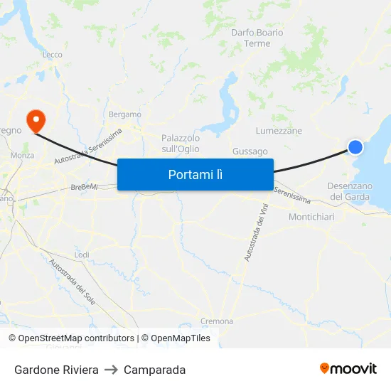 Gardone Riviera to Camparada map