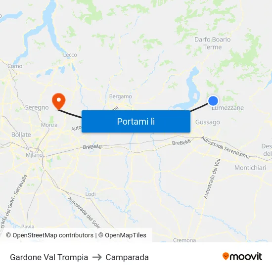 Gardone Val Trompia to Camparada map