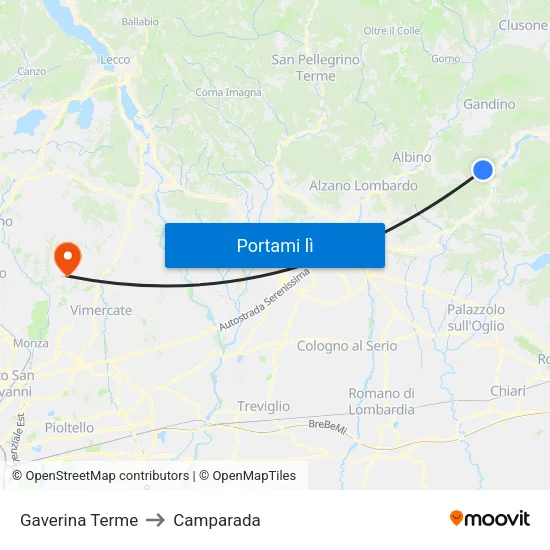 Gaverina Terme to Camparada map