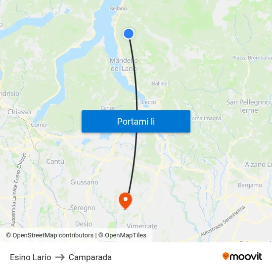 Esino Lario to Camparada map