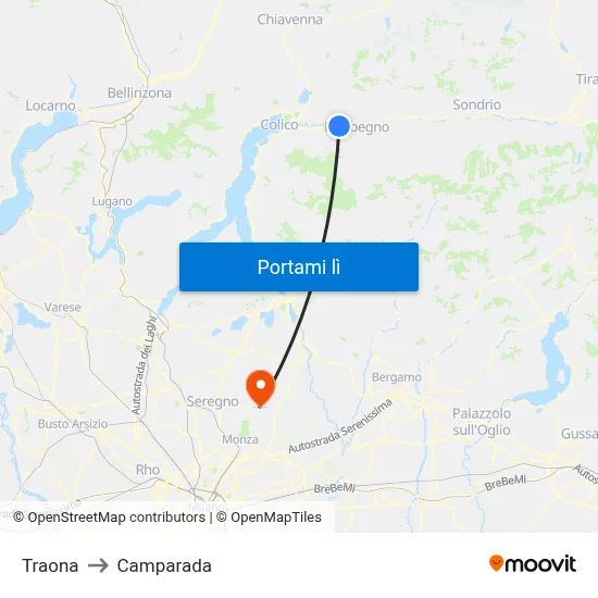Traona to Camparada map
