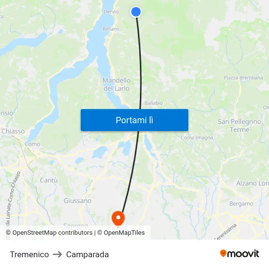 Tremenico to Camparada map