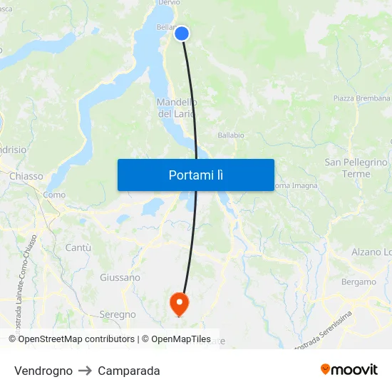 Vendrogno to Camparada map