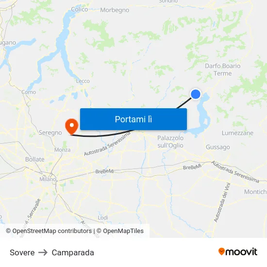 Sovere to Camparada map