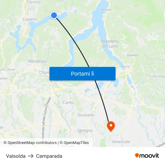 Valsolda to Camparada map
