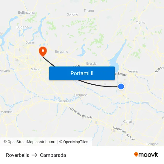 Roverbella to Camparada map