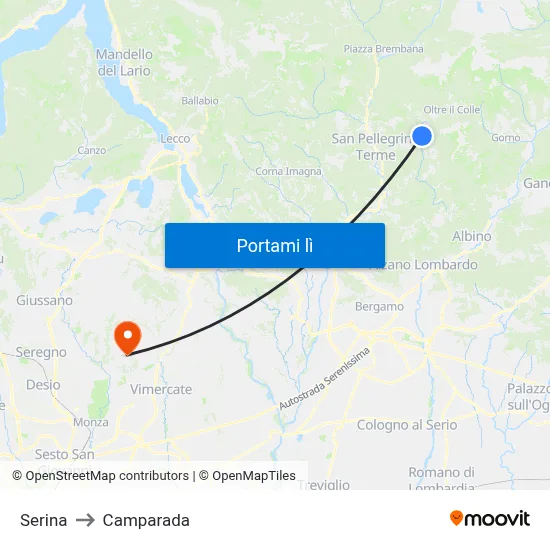 Serina to Camparada map