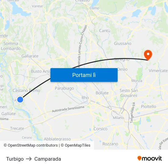 Turbigo to Camparada map