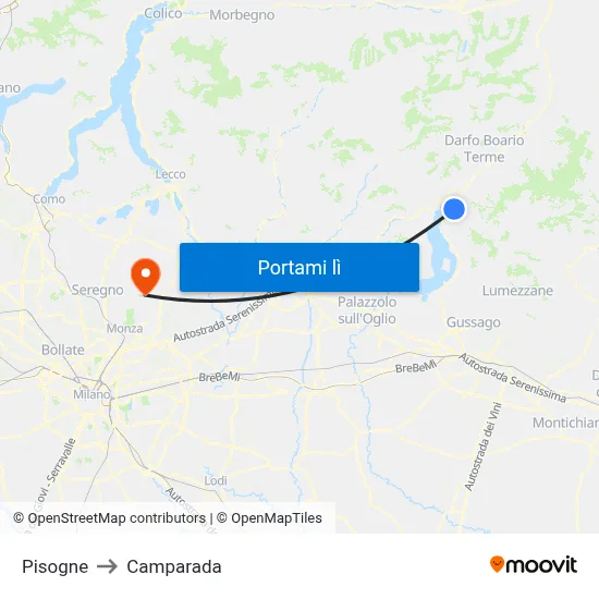 Pisogne to Camparada map
