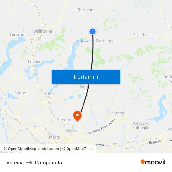 Verceia to Camparada map