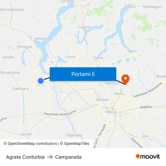 Agrate Conturbia to Camparada map