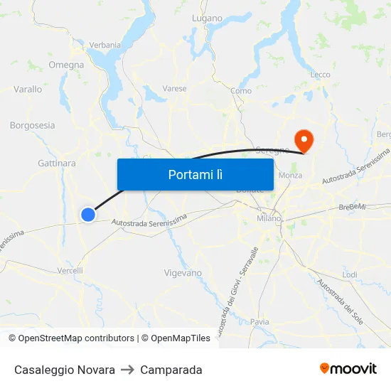 Casaleggio Novara to Camparada map