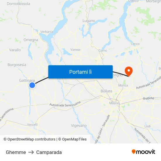 Ghemme to Camparada map