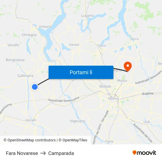 Fara Novarese to Camparada map