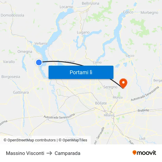 Massino Visconti to Camparada map