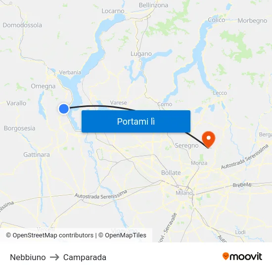 Nebbiuno to Camparada map