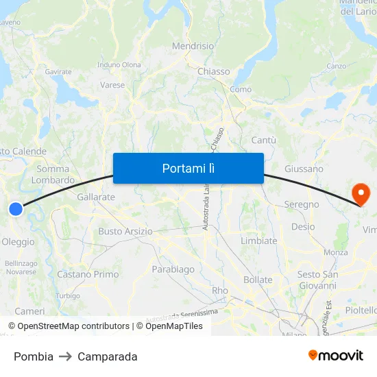 Pombia to Camparada map