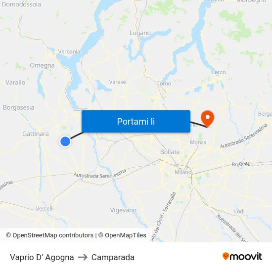 Vaprio D' Agogna to Camparada map