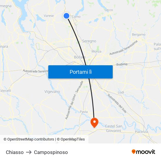 Chiasso to Campospinoso map