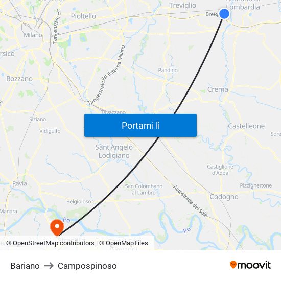 Bariano to Campospinoso map