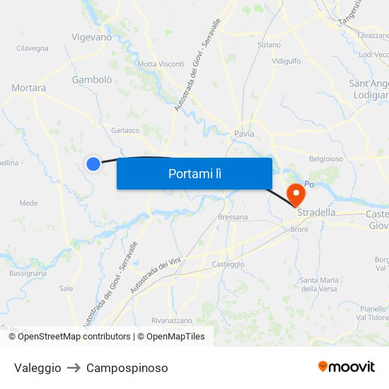 Valeggio to Campospinoso map