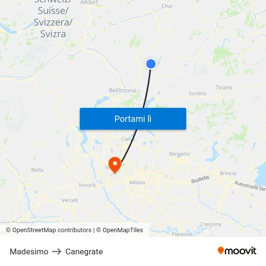 Madesimo to Canegrate map