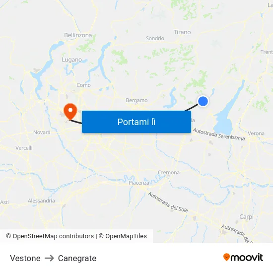 Vestone to Canegrate map