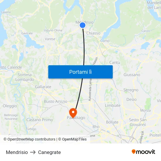 Mendrisio to Canegrate map