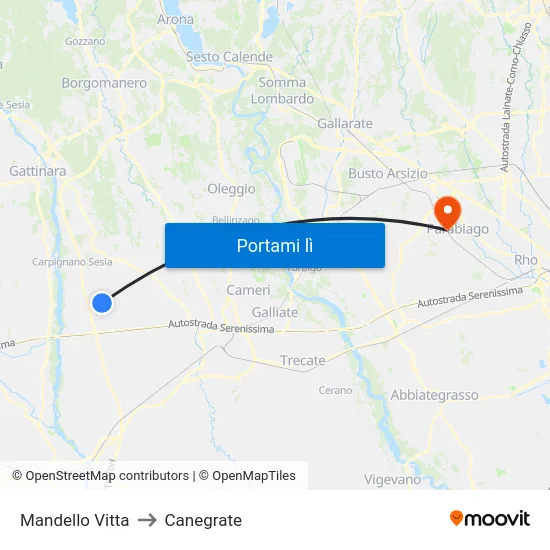 Mandello Vitta to Canegrate map