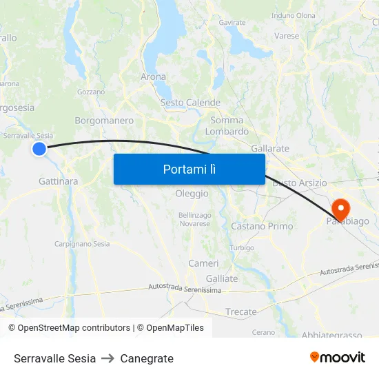 Serravalle Sesia to Canegrate map