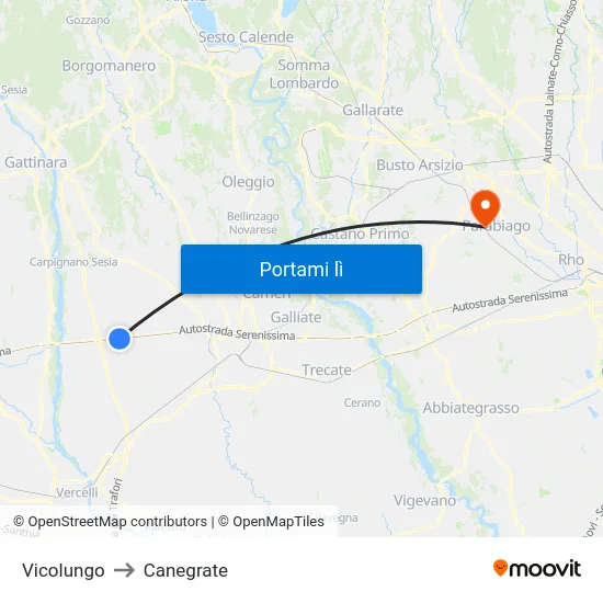 Vicolungo to Canegrate map