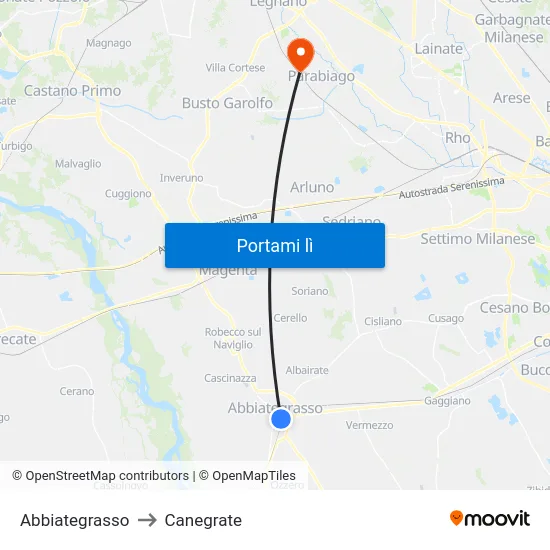 Abbiategrasso to Canegrate map
