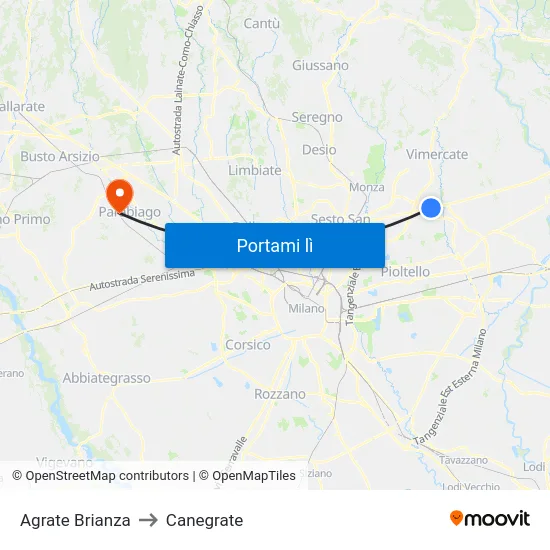 Agrate Brianza to Canegrate map