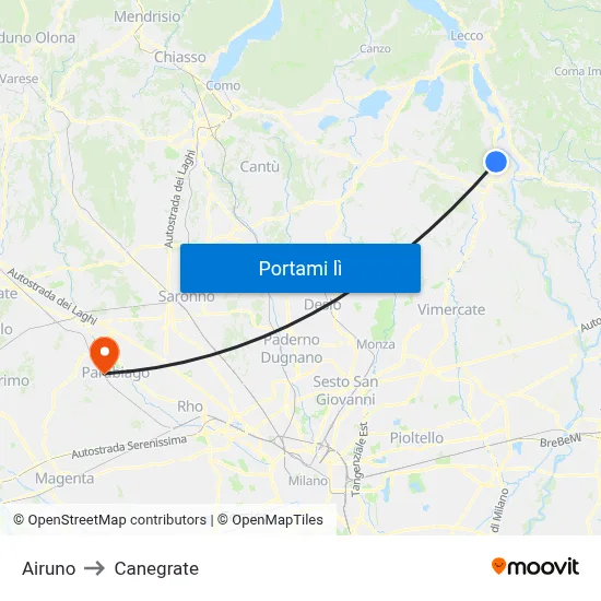 Airuno to Canegrate map
