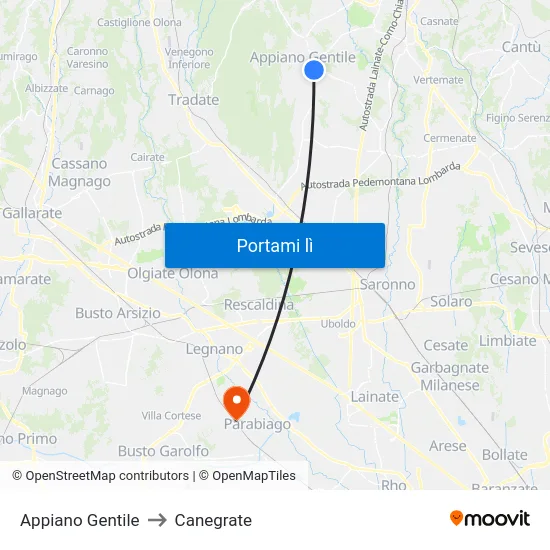 Appiano Gentile to Canegrate map