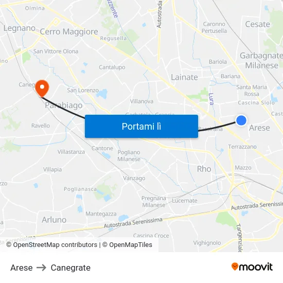 Arese to Canegrate map