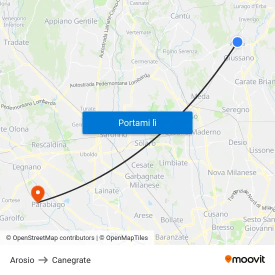 Arosio to Canegrate map