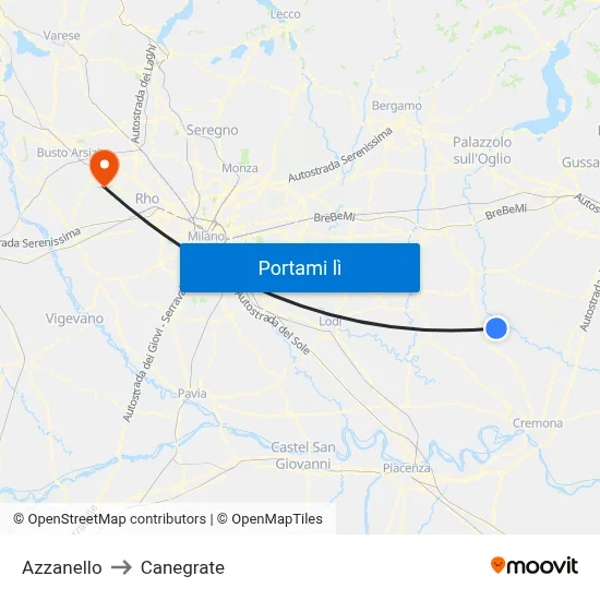 Azzanello to Canegrate map