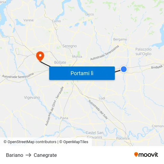 Bariano to Canegrate map