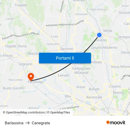 Barlassina to Canegrate map