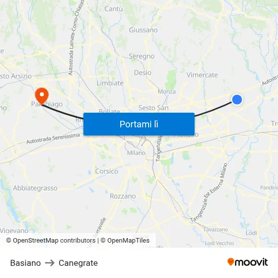 Basiano to Canegrate map