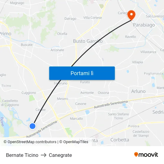 Bernate Ticino to Canegrate map