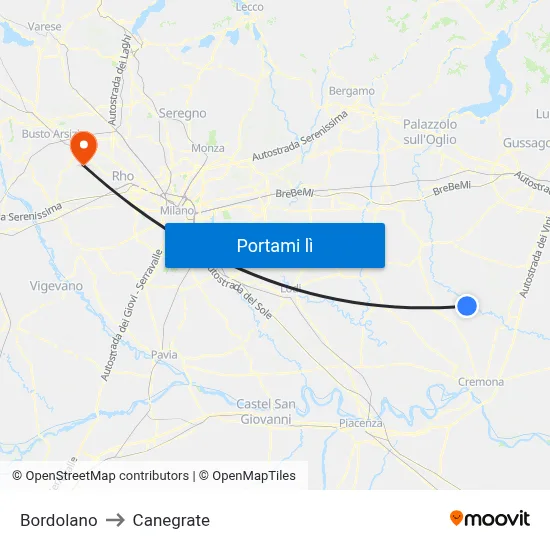 Bordolano to Canegrate map