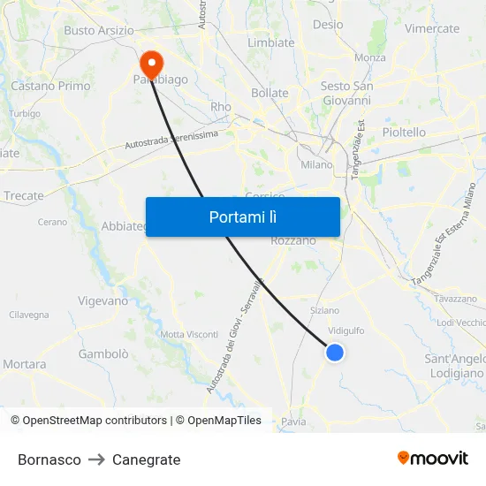 Bornasco to Canegrate map