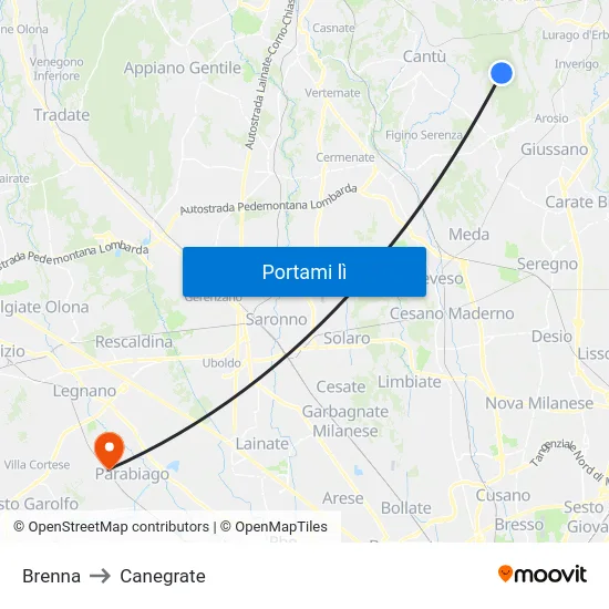 Brenna to Canegrate map