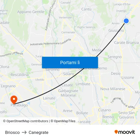 Briosco to Canegrate map
