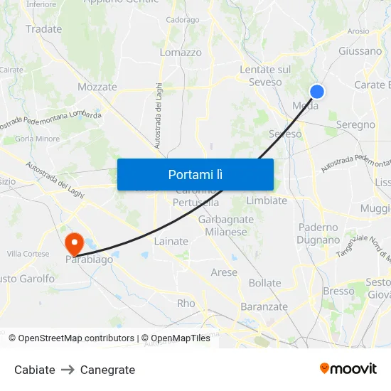 Cabiate to Canegrate map